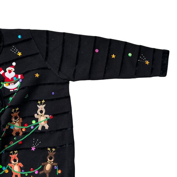 Jack B Quick Ugly Christmas Sweater Cardigan Reindeer Santa Medium Grandmacore - Picture 5 of 7